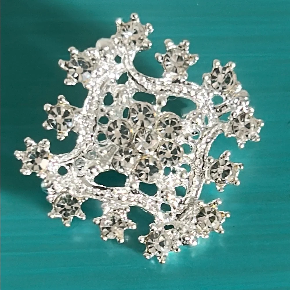 Bridal Wedding Prom Formal 6 Piece Rhinestone Silver Floral Brooch Set - Picture 6 of 9